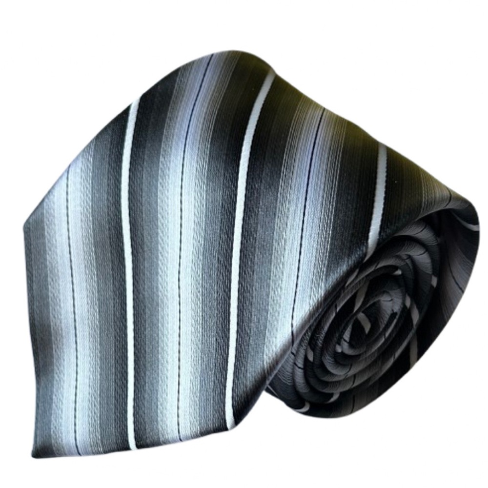PIERRE CARDIN Tie White Gray & Black Stripes 58" x 4"W Handmade